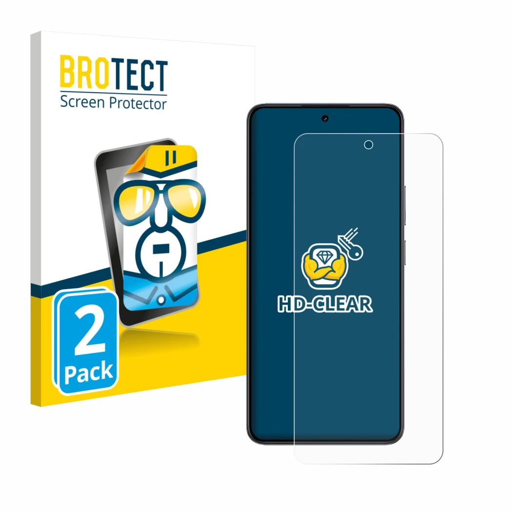 Front side of a product packaging with the brand logo BROTECT. Next to it is the device realme 14T shown with the correspondin