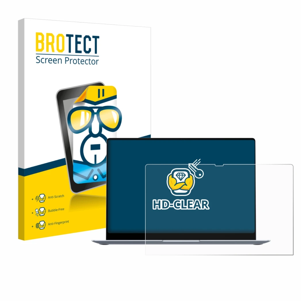 Front side of a product packaging with the brand logo BROTECT. Next to it is the device Samsung Galaxy Book4 15.6