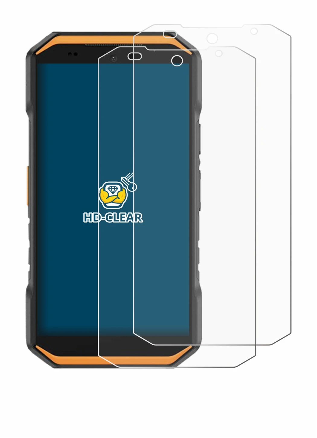 Image of the device Ulefone Armor X32 with a wide variety of screen protectors.