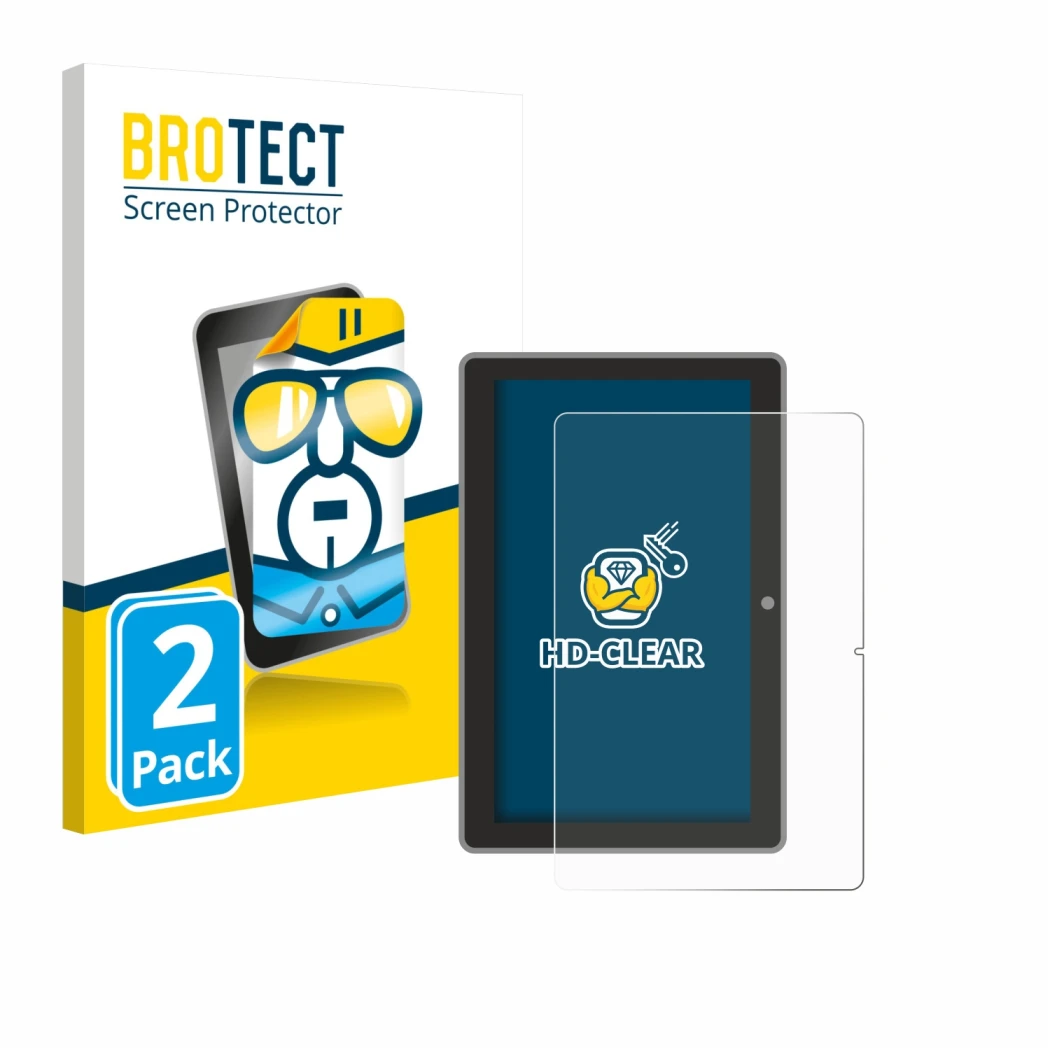 Front side of a product packaging with the brand logo BROTECT. Next to it is the device Lenovo Tab TB311 XU shown with the cor