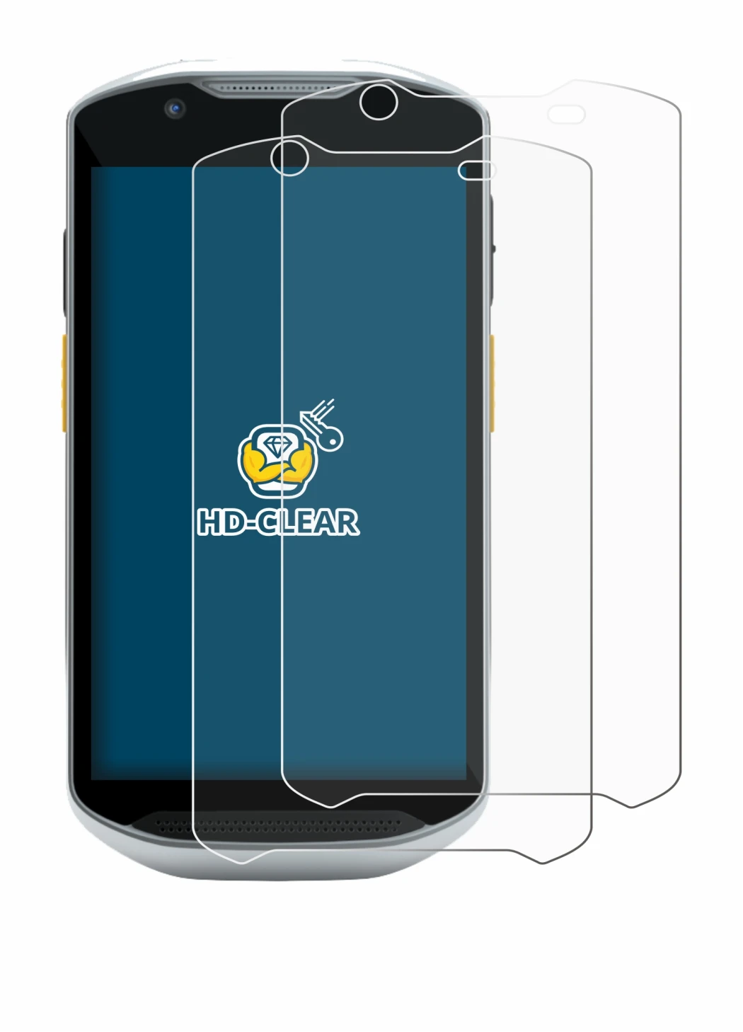 Image of the device Zebra TC52x-HC with a wide variety of screen protectors.