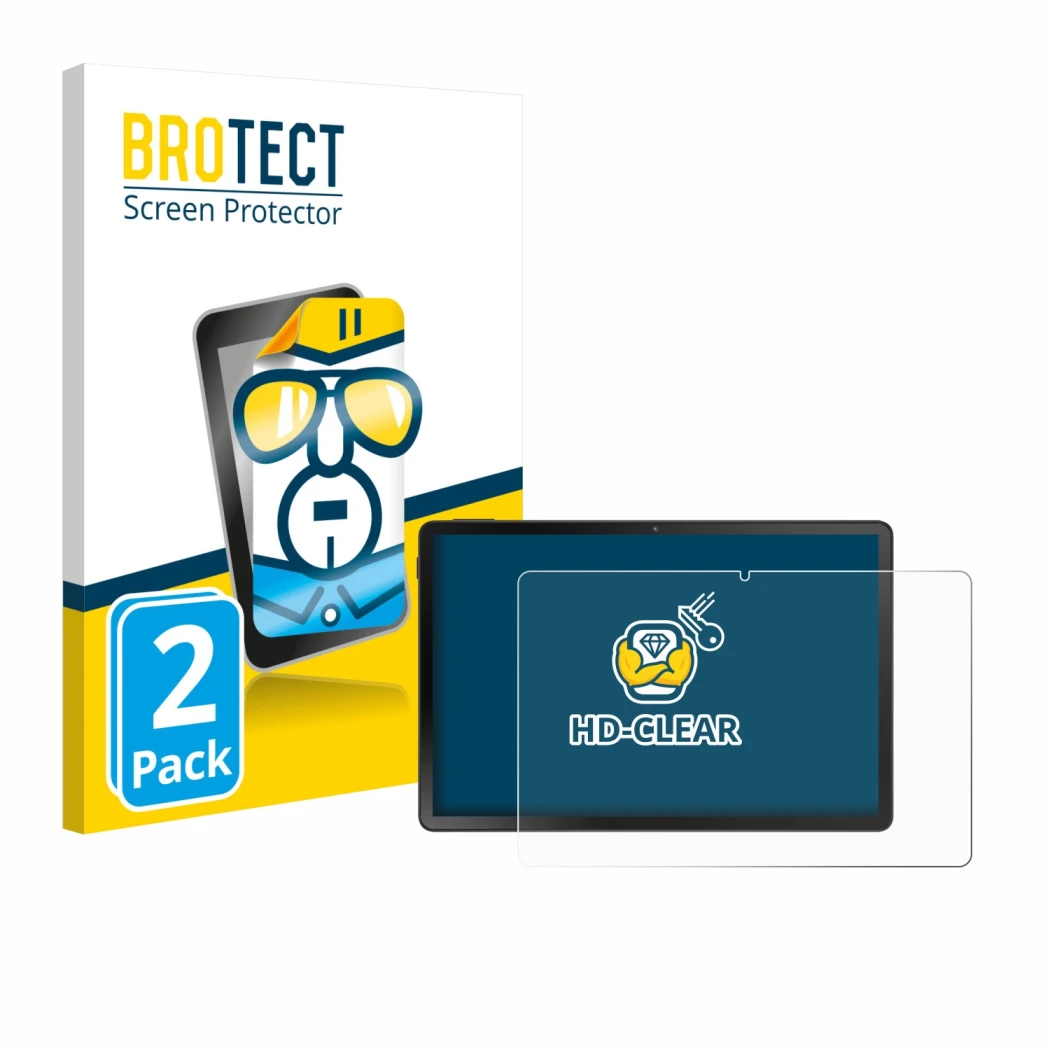 Front side of a product packaging with the brand logo BROTECT. Next to it is the device Doogee U11 Pro shown with the correspo
