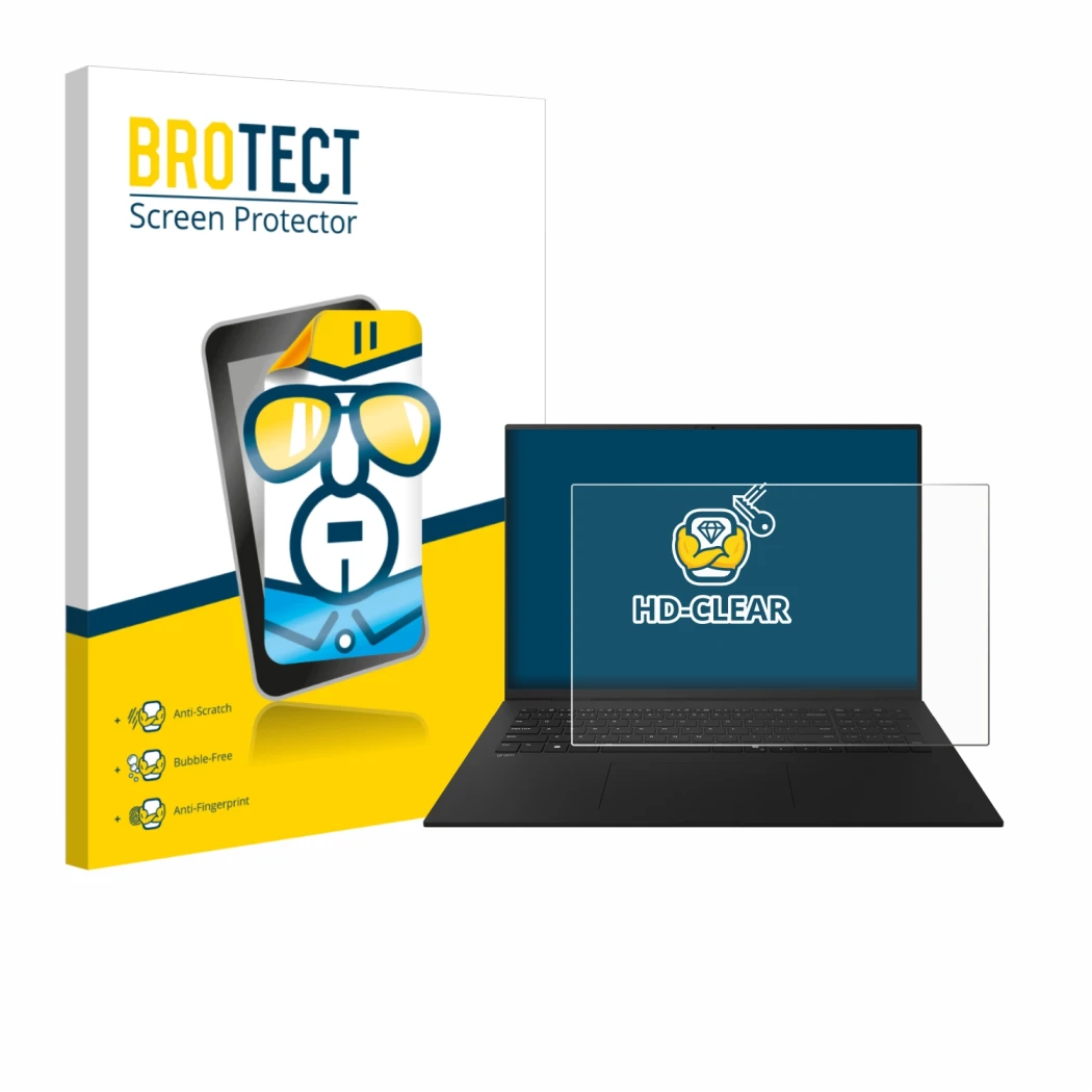 Front side of a product packaging with the brand logo BROTECT. Next to it is the device LG gram 17