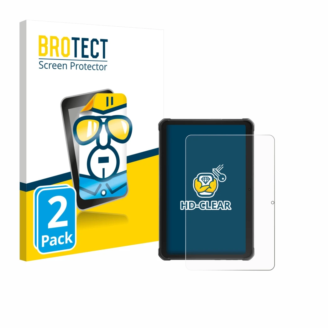 Front side of a product packaging with the brand logo BROTECT. Next to it is the device Hotwav R10 Pro shown with the correspo