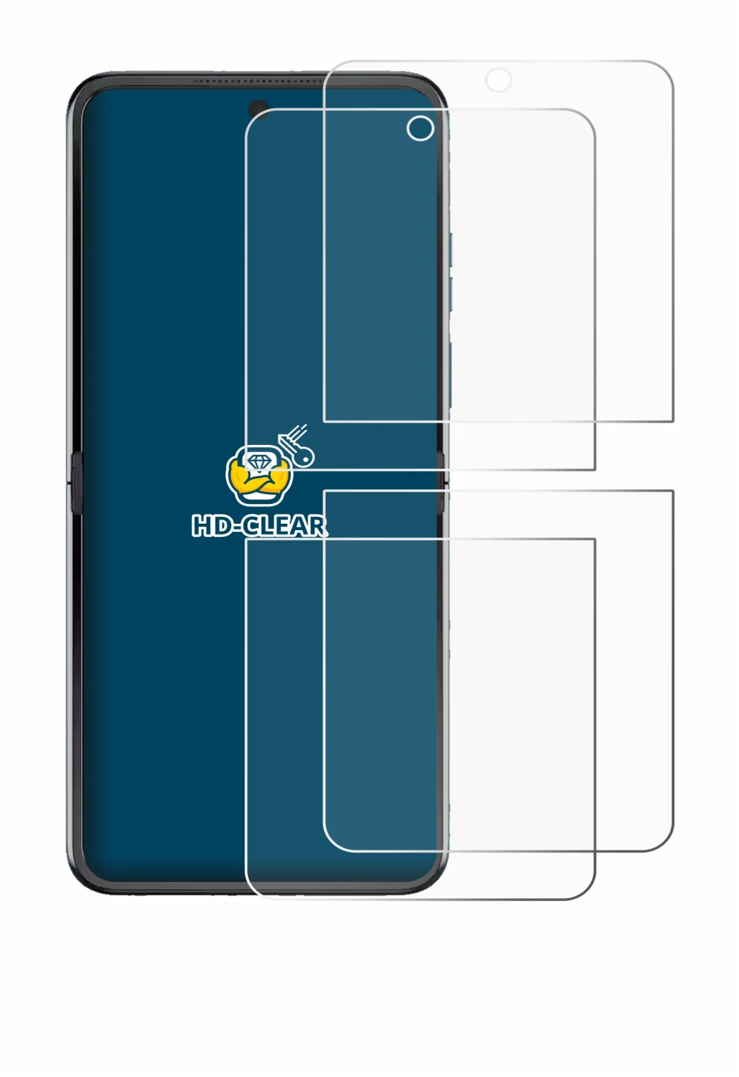 Image of the device Motorola Razr 60 with a wide variety of screen protectors.