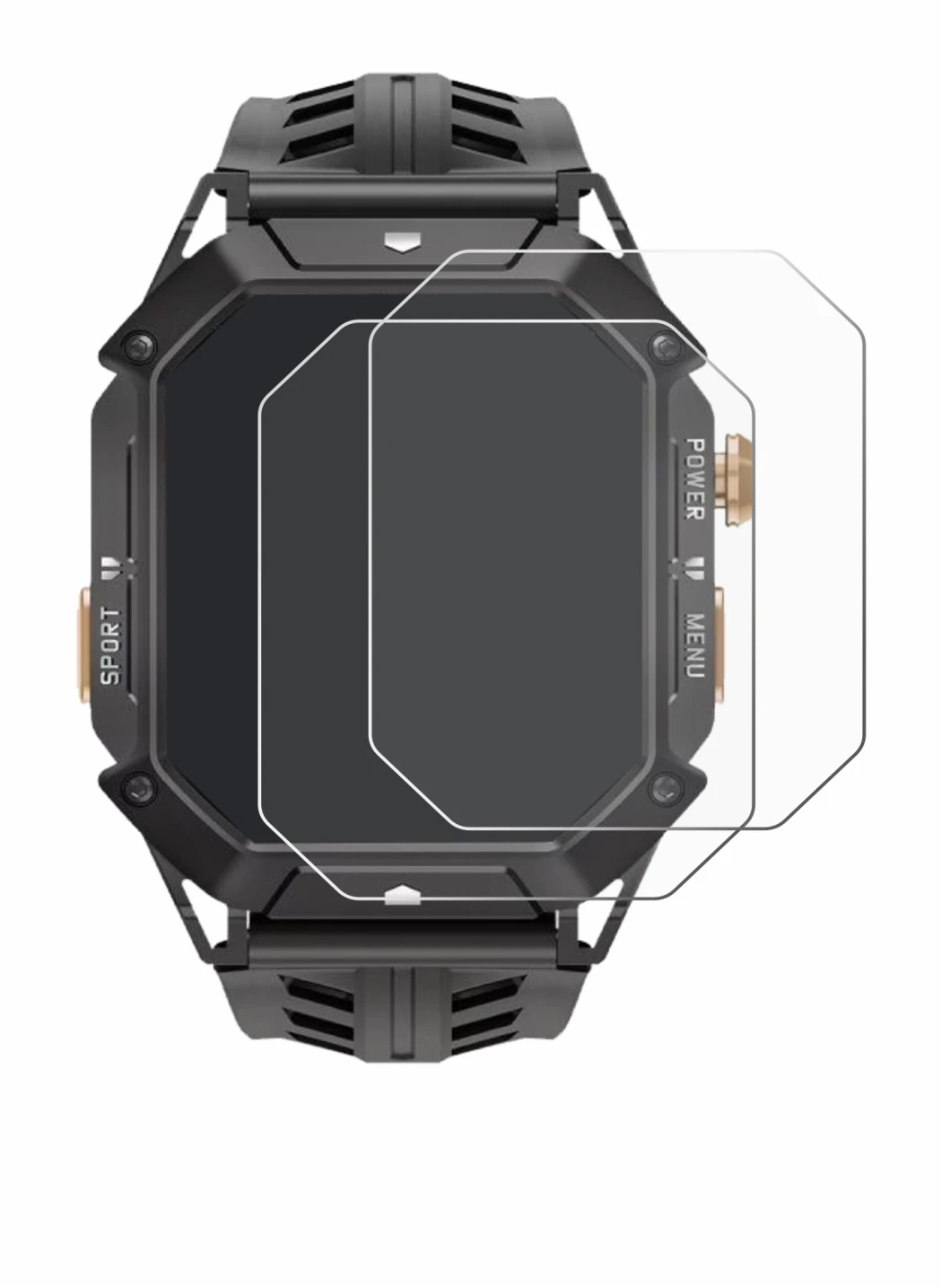 Image of the device Oukitel BT80 with a wide variety of screen protectors.