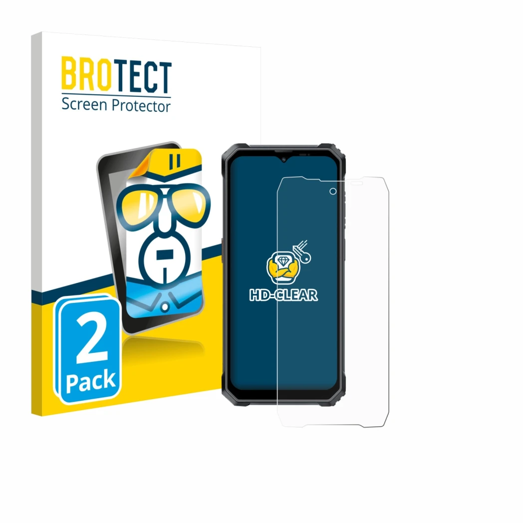 Front side of a product packaging with the brand logo BROTECT. Next to it is the device Blackview BL7000 shown with the corres