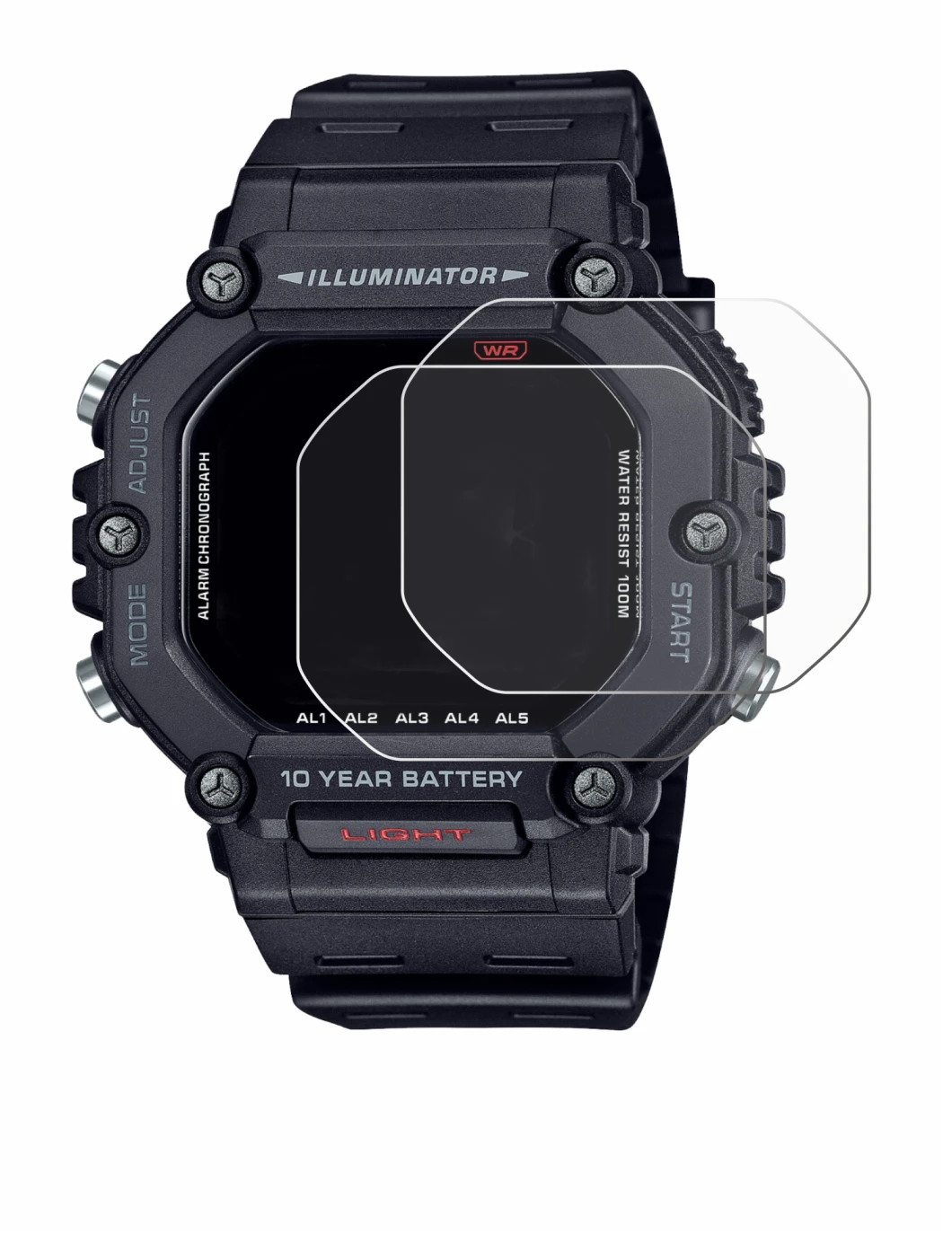 Image of the device Casio AE-1600H with a wide variety of screen protectors.