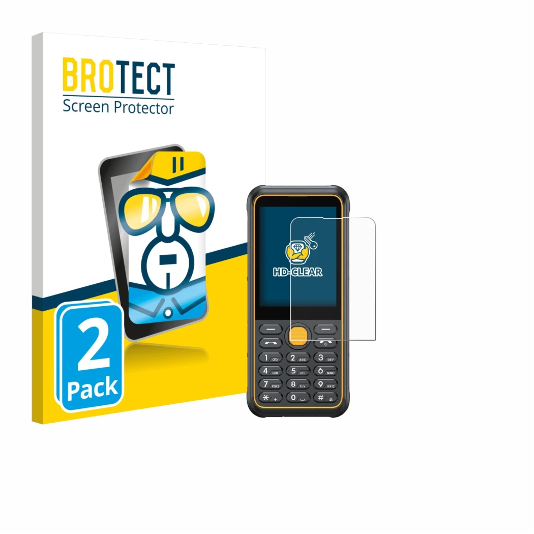 Front side of a product packaging with the brand logo BROTECT. Next to it is the device Ulefone Armor Mini 4 shown with the co