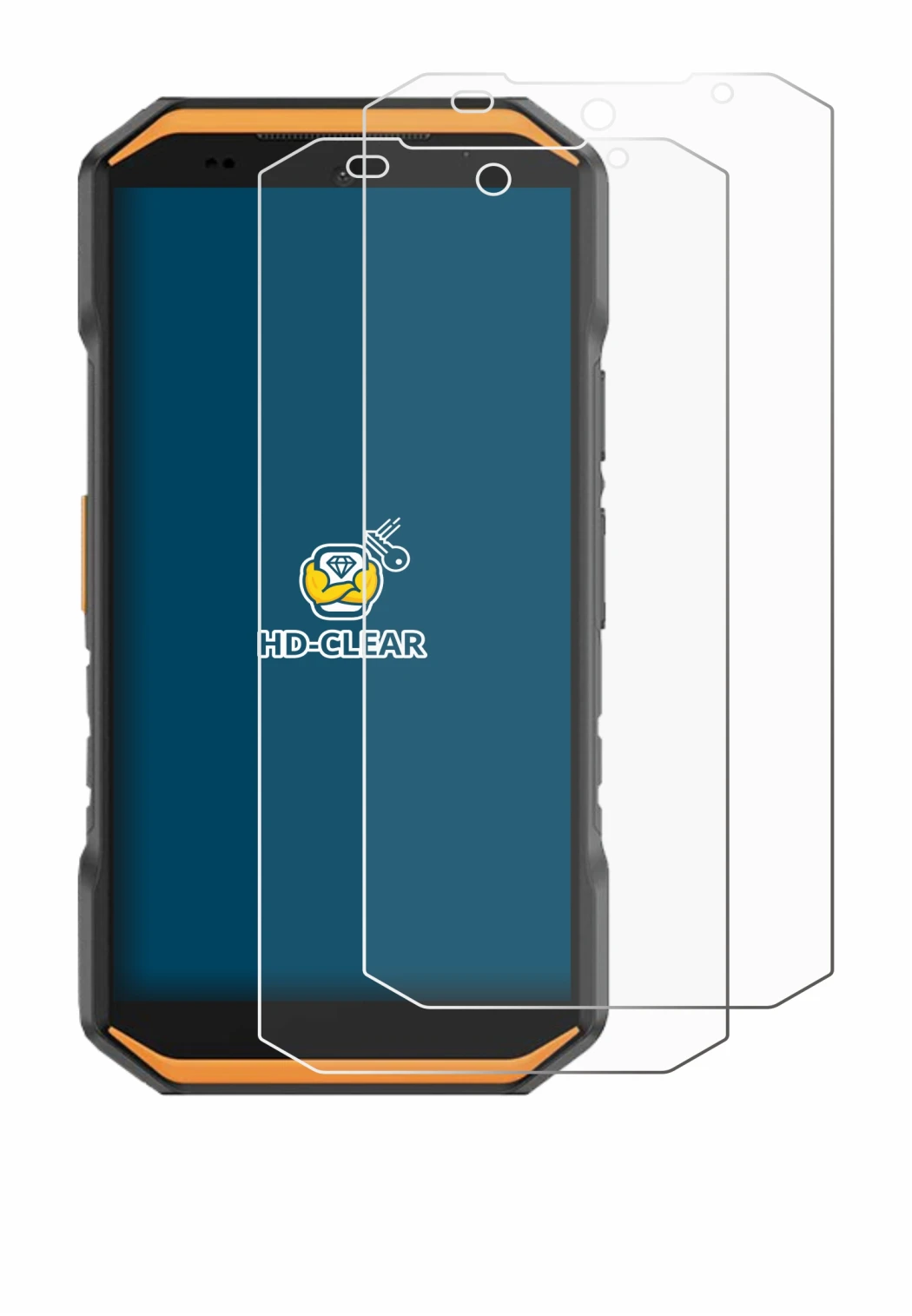 Image of the device Ulefone Armor X32 Pro with a wide variety of screen protectors.