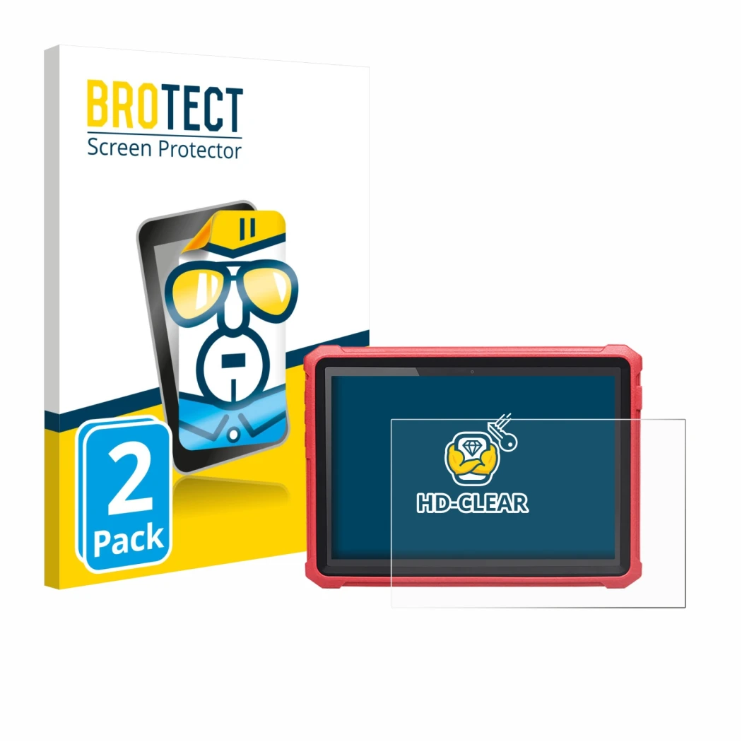 Front side of a product packaging with the brand logo BROTECT. Next to it is the device Launch X-431 Pro3 V+ Elite shown with