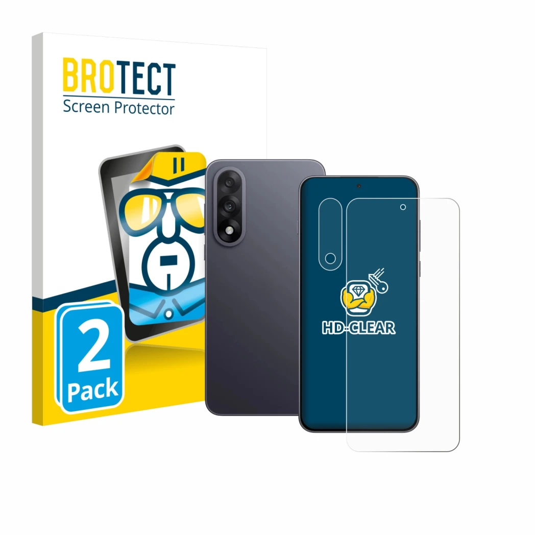 Front side of a product packaging with the brand logo BROTECT. Next to it is the device OnePlus Nord 5 (Front+Camera) shown wi