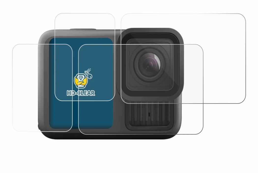 Image of the device GoPro Hero 13 Black Creator Edition with a wide variety of screen protectors.