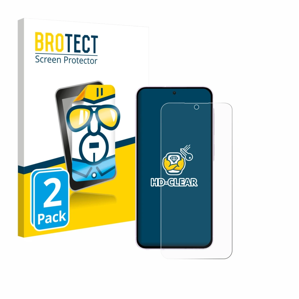 Front side of a product packaging with the brand logo BROTECT. Next to it is the device Samsung Galaxy A56 5G (case-friendly) 