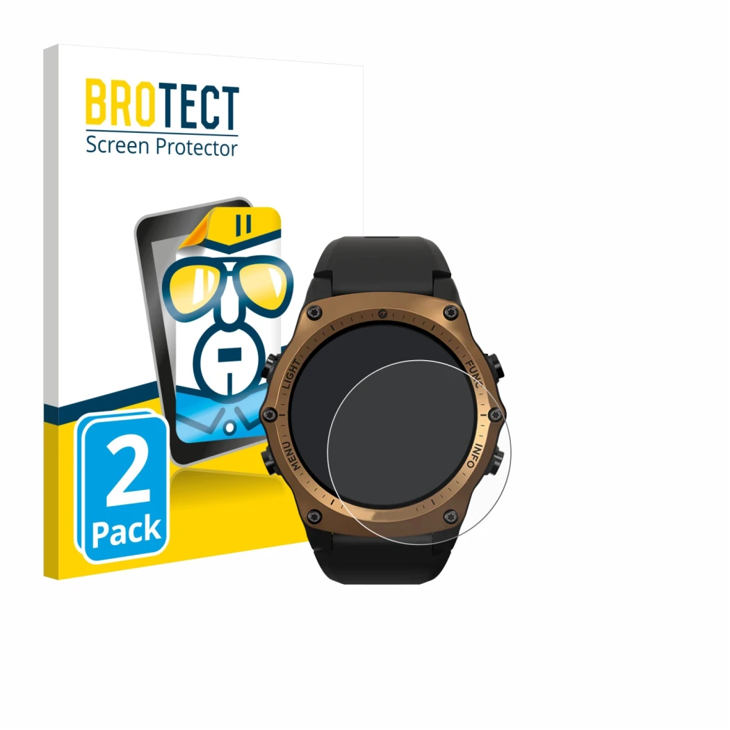 Front side of a product packaging with the brand logo BROTECT. Next to it is the device Shearwater Teric dive computer shown w
