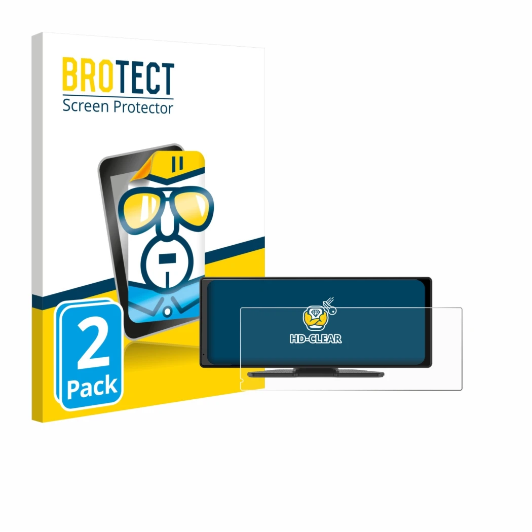 Front side of a product packaging with the brand logo BROTECT. Next to it is the device Carpuride V92 10.26