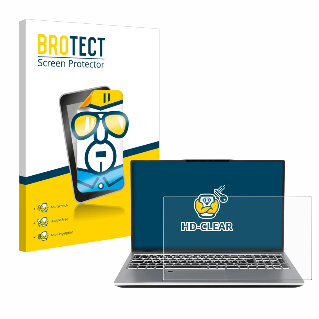 Front side of a product packaging with the brand logo BROTECT. Next to it is the device terra Mobile 1551R i7 1355U W11P shown