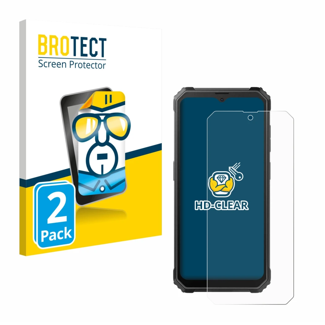 Front side of a product packaging with the brand logo BROTECT. Next to it is the device Blackview BV4800 shown with the corres