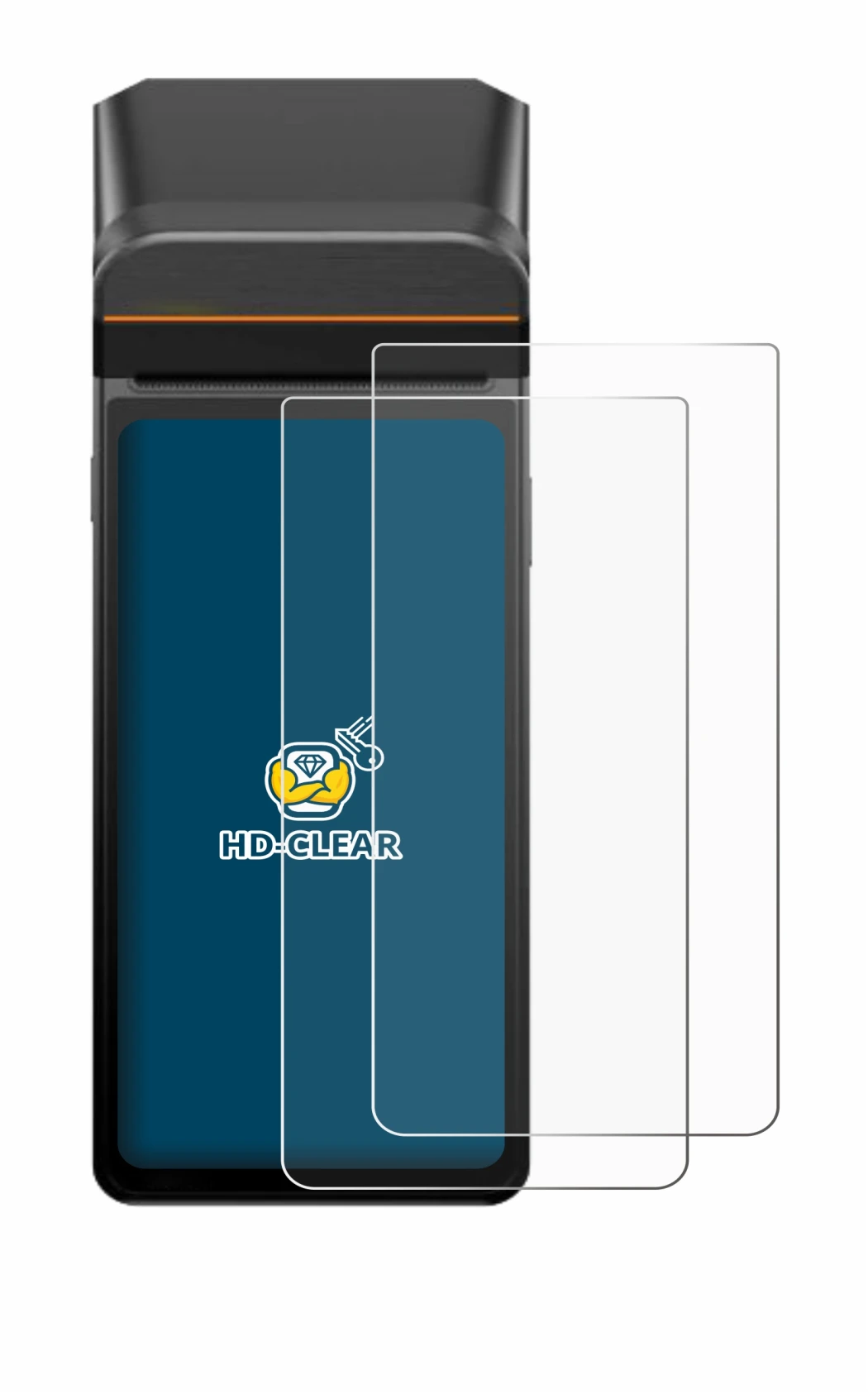 Image of the device Sunmi V3H with a wide variety of screen protectors.