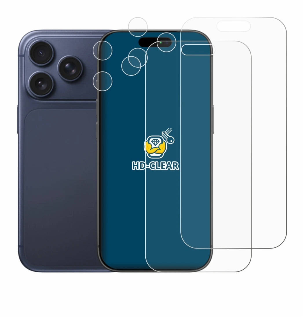 Image of the device Apple iPhone 17 Pro (Front+Camera) with a wide variety of screen protectors.