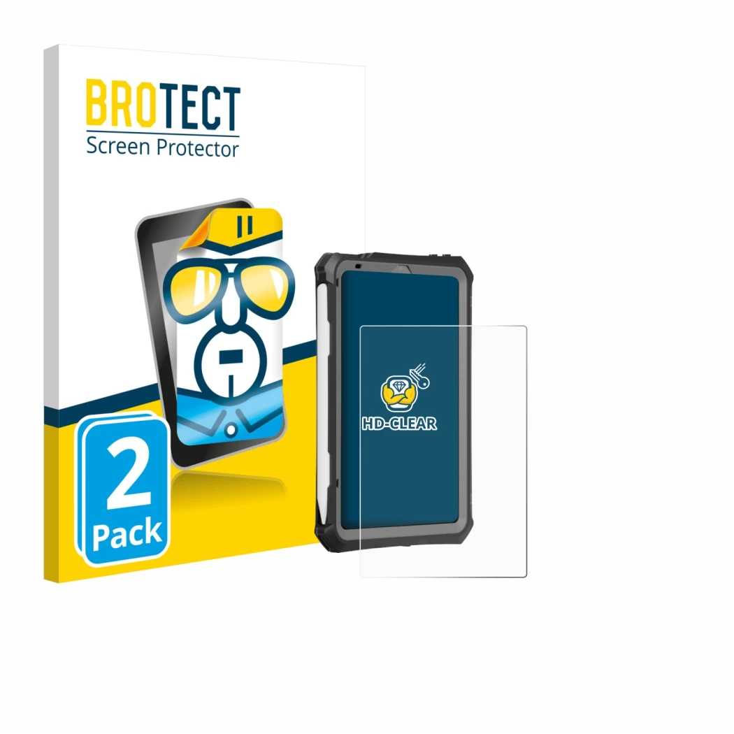 Front side of a product packaging with the brand logo BROTECT. Next to it is the device Apple iPad Mini 7 2024 (case-friendly)