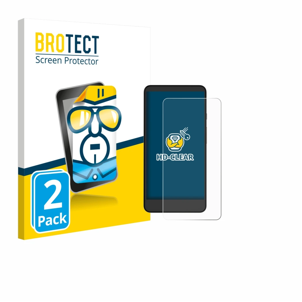 Front side of a product packaging with the brand logo BROTECT. Next to it is the device Xiaomi Moaan InkPalm Mini Plus 2 shown