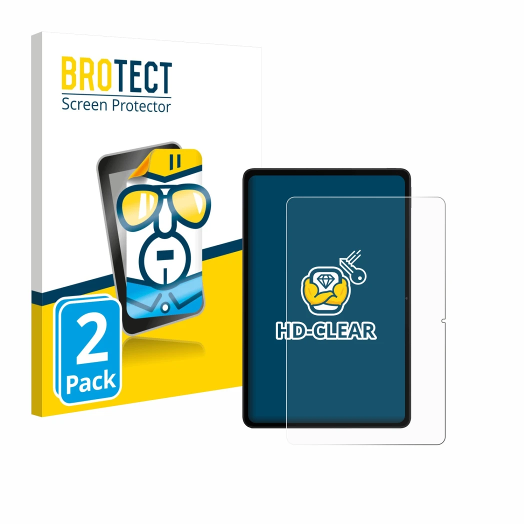 Front side of a product packaging with the brand logo BROTECT. Next to it is the device Xiaomi Redmi Pad 2 Pro shown with the