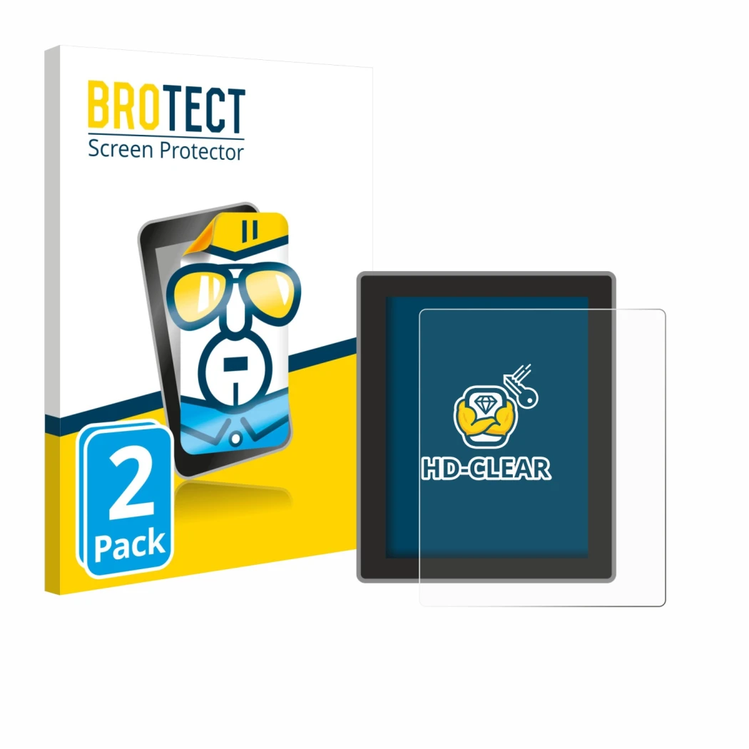 Front side of a product packaging with the brand logo BROTECT. Next to it is the device Peterson Strobostomp Mini shown with t