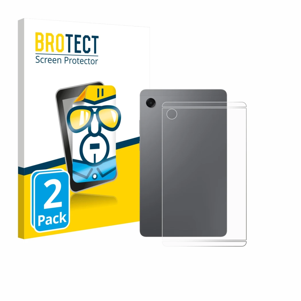 Front side of a product packaging with the brand logo BROTECT. Next to it is the device Samsung Galaxy Tab A11 8.7