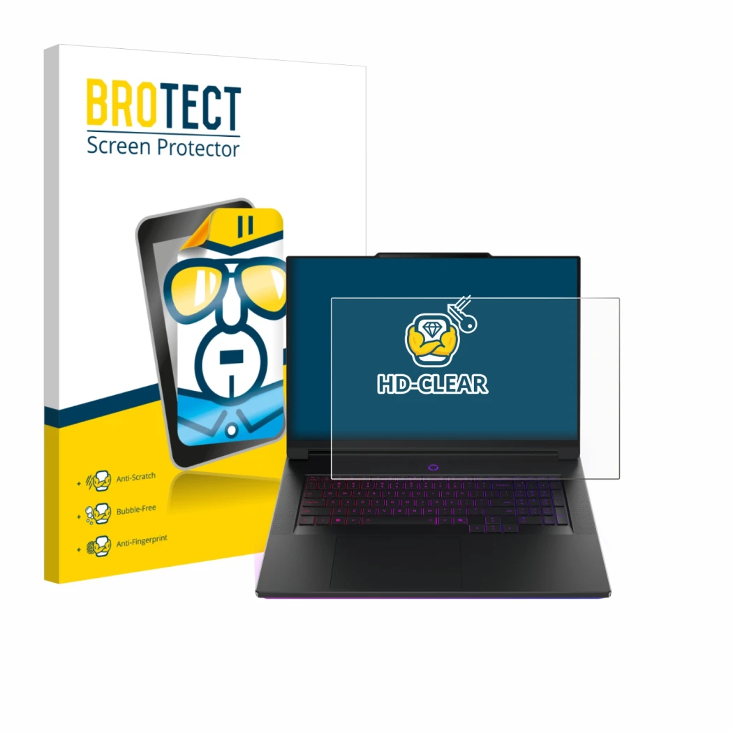 Front side of a product packaging with the brand logo BROTECT. Next to it is the device Lenovo Legion 9i Gen 10 18