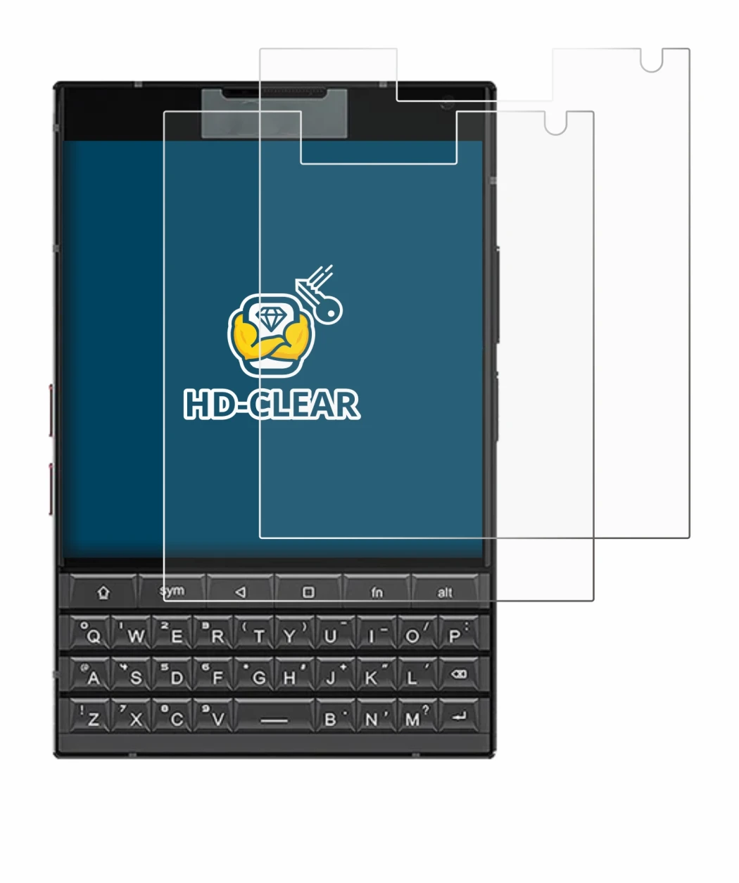 Image of the device Unihertz Titan 2 with a wide variety of screen protectors.