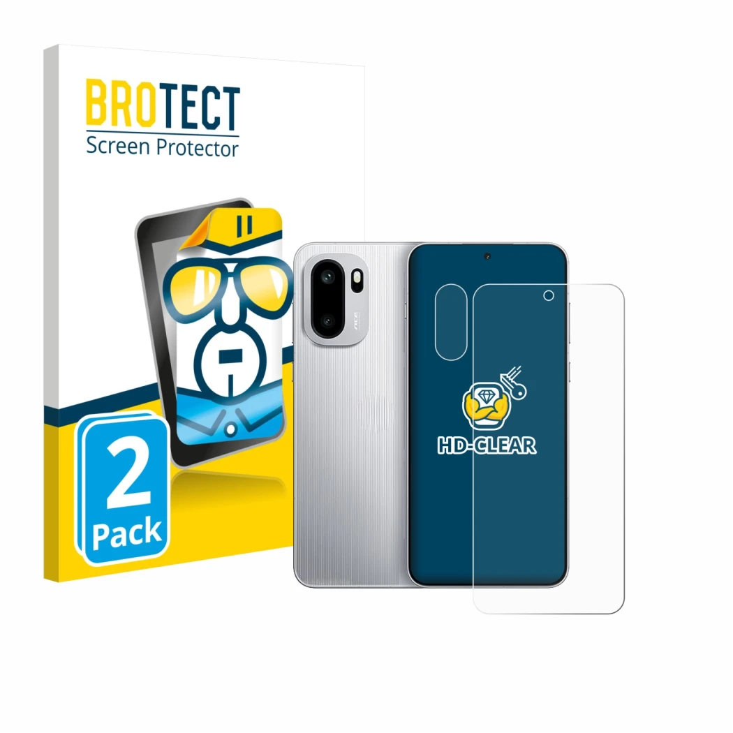 Front side of a product packaging with the brand logo BROTECT. Next to it is the device OnePlus Ace 6 (Front+Camera) shown wit