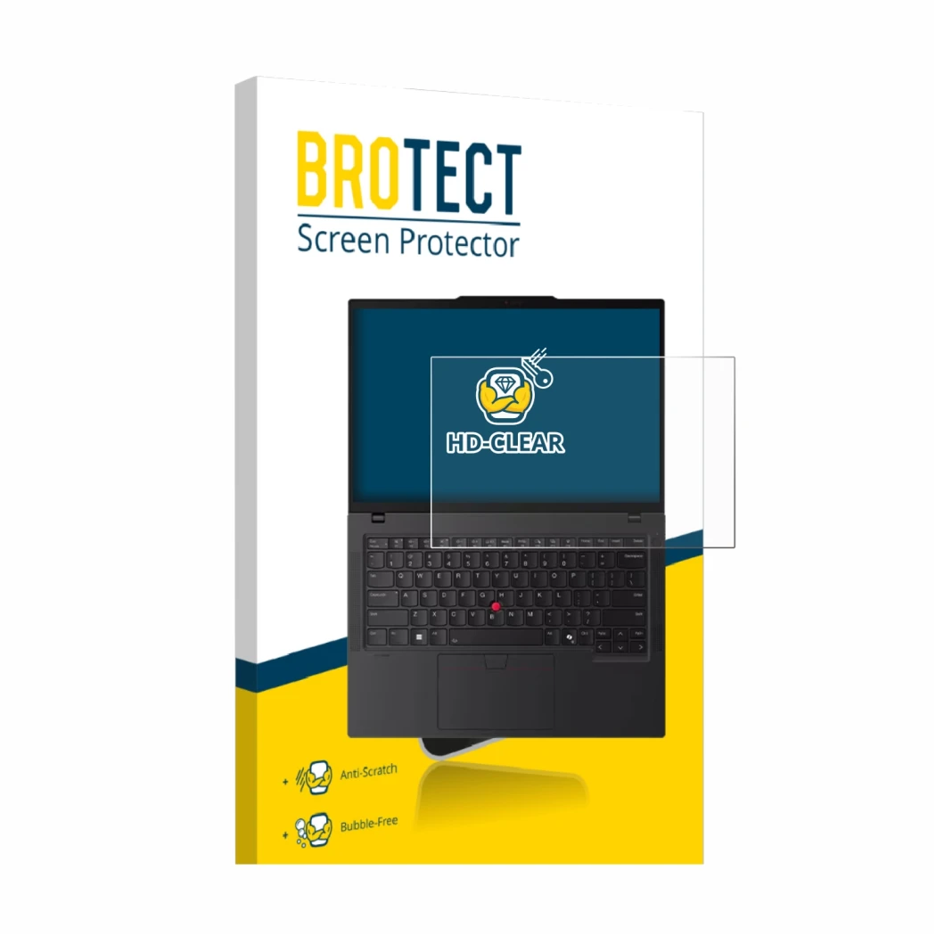 Front side of a product packaging with the brand logo BROTECT. Next to it is the device Lenovo ThinkPad P14s Gen 6 14.5