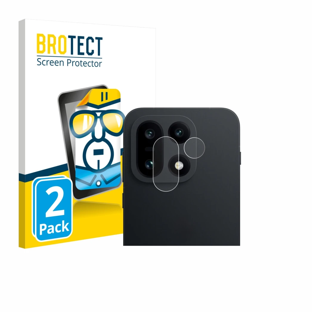 Front side of a product packaging with the brand logo BROTECT. Next to it is the device OnePlus 15 (ONLY Camera Lens) shown wi