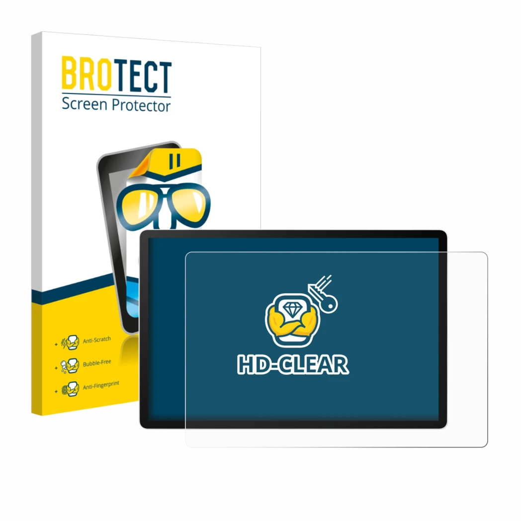 Front side of a product packaging with the brand logo BROTECT. Next to it is the device Wacom MovinkPad Pro 14 shown with the
