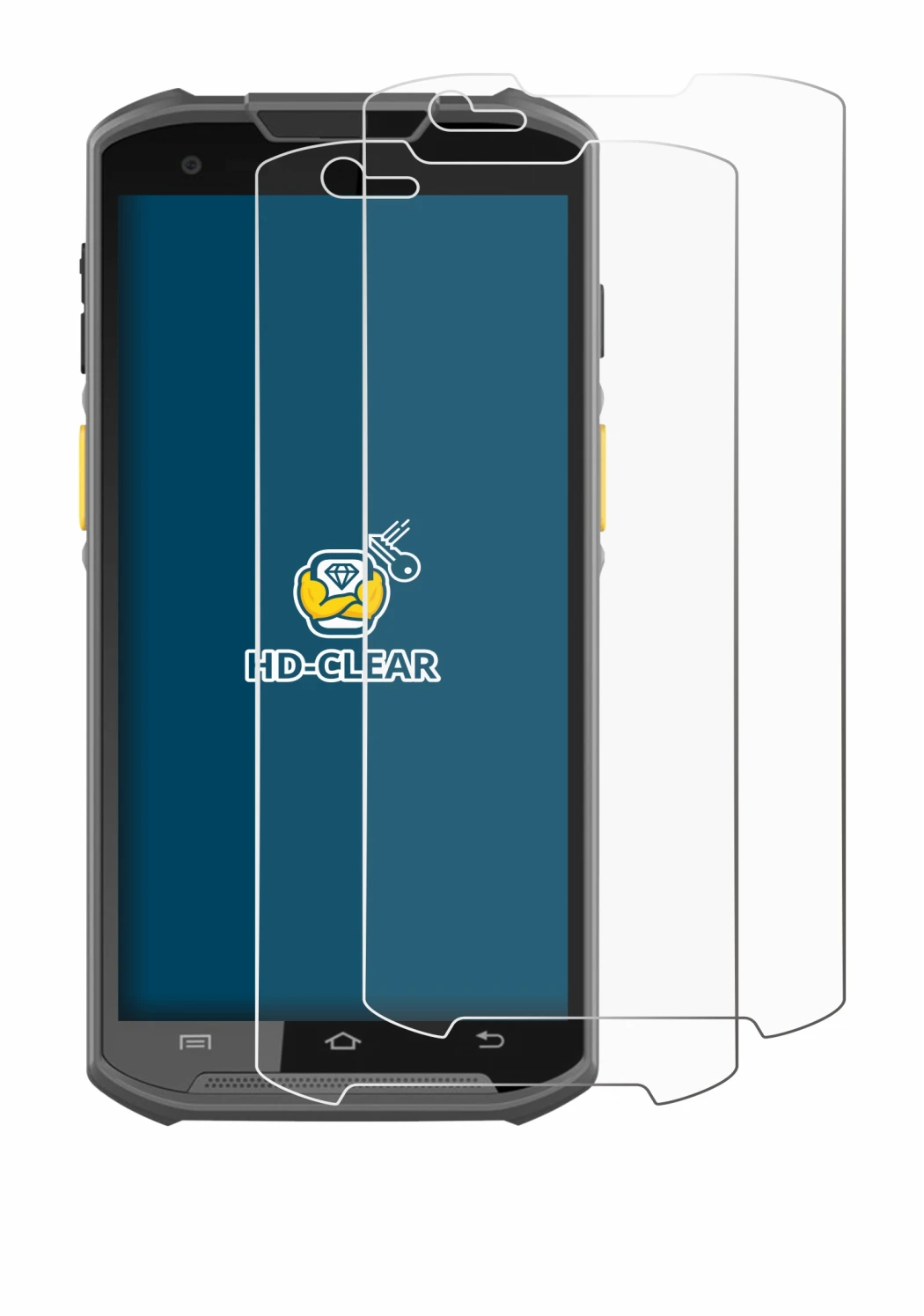 Image of the device Newland MT93 with a wide variety of screen protectors.