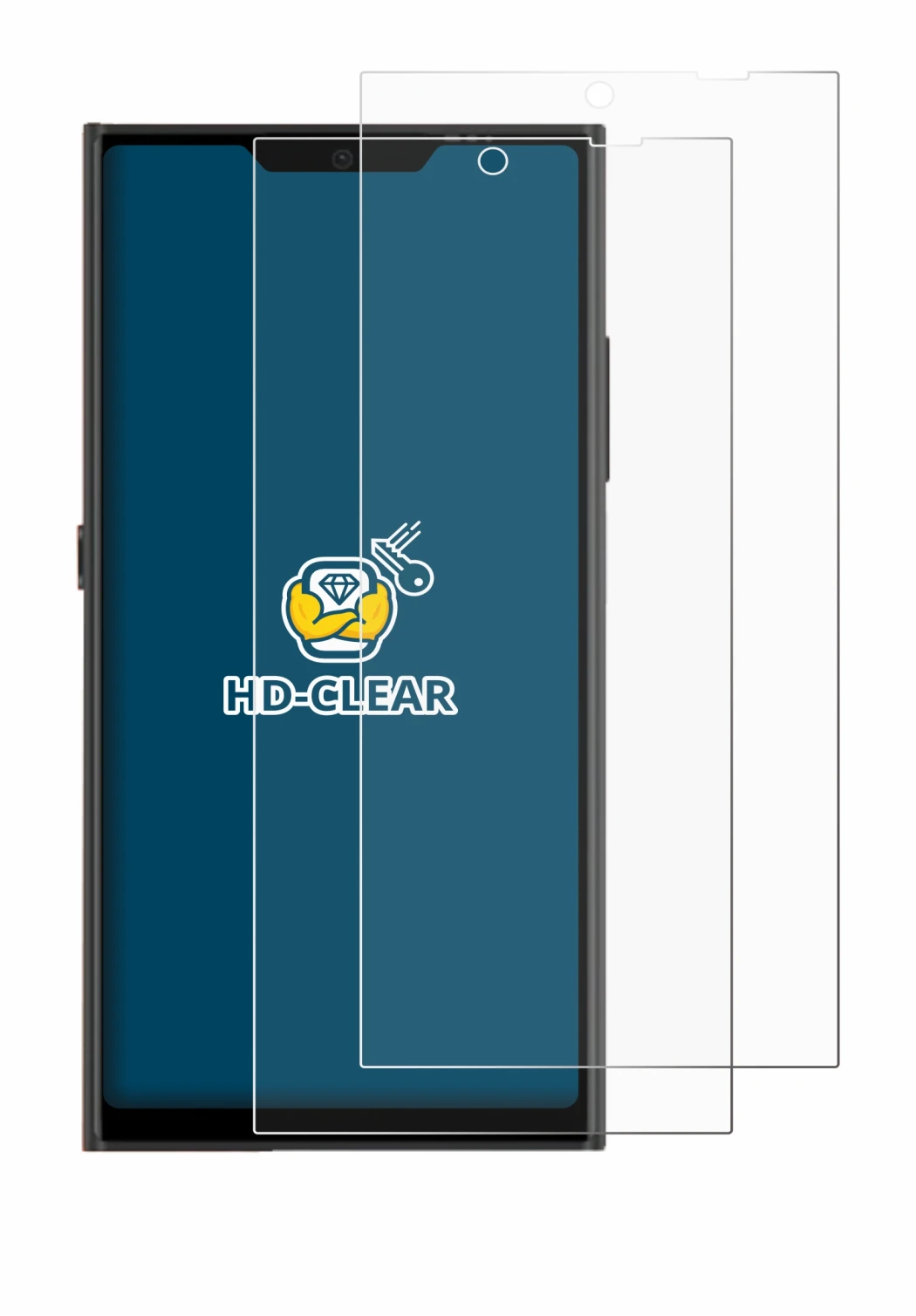 Image of the device Jolla Phone with a wide variety of screen protectors.