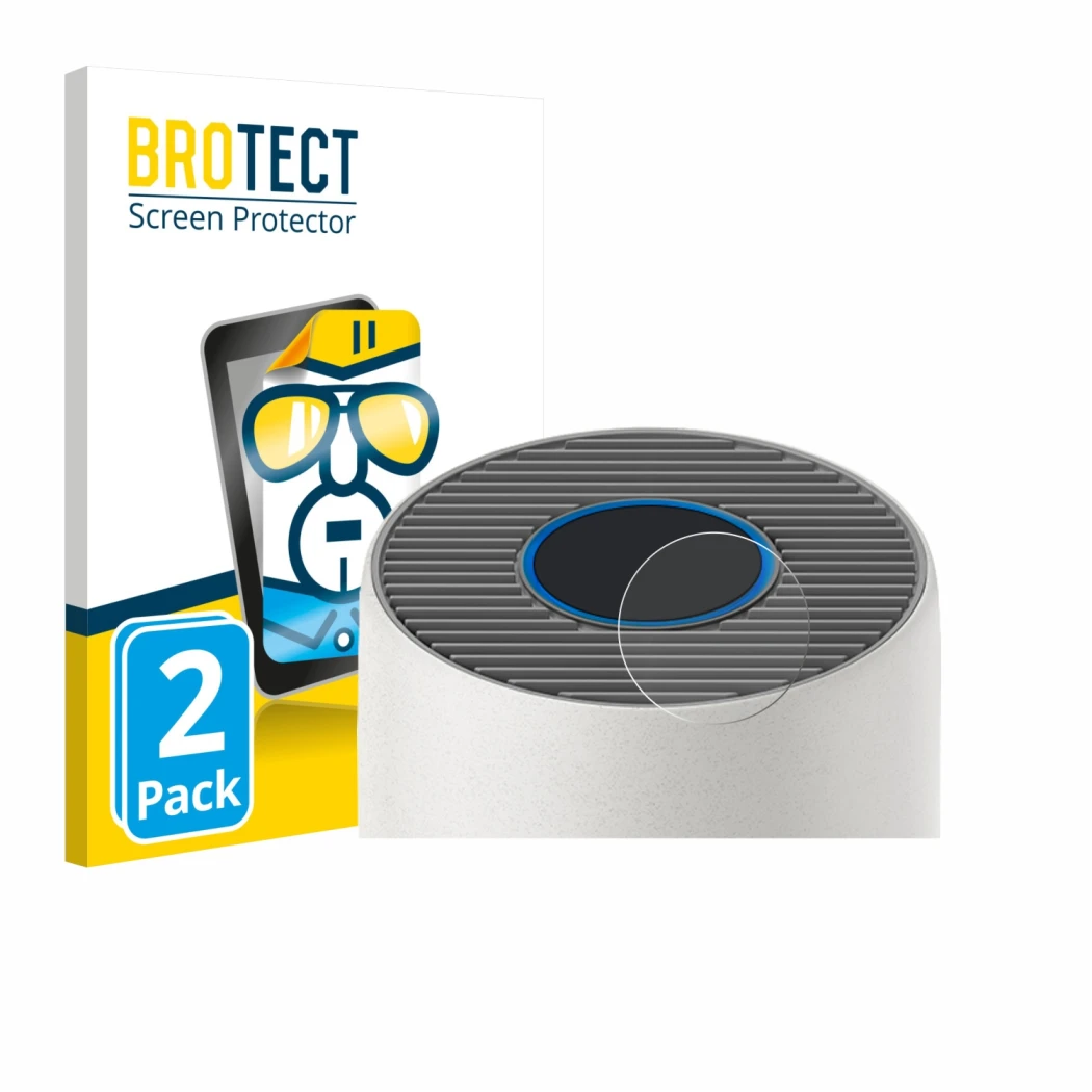 Front side of a product packaging with the brand logo BROTECT. Next to it is the device Philips 2000i Series AC2939 shown with