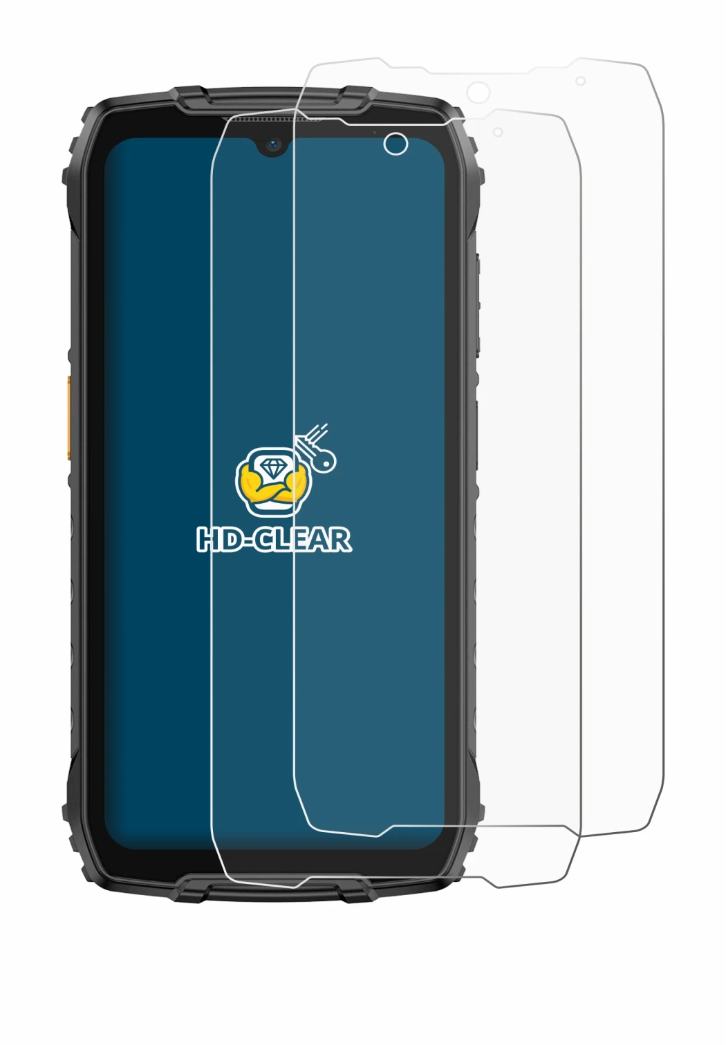 Image of the device Ulefone RugKing 4 Pro with a wide variety of screen protectors.