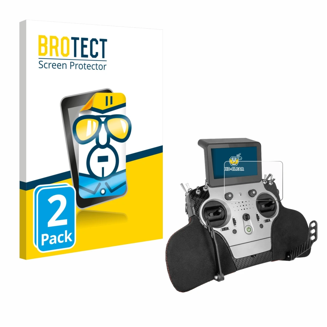 Front side of a product packaging with the brand logo BROTECT. Next to it is the device PowerBox Systems Core shown with the c