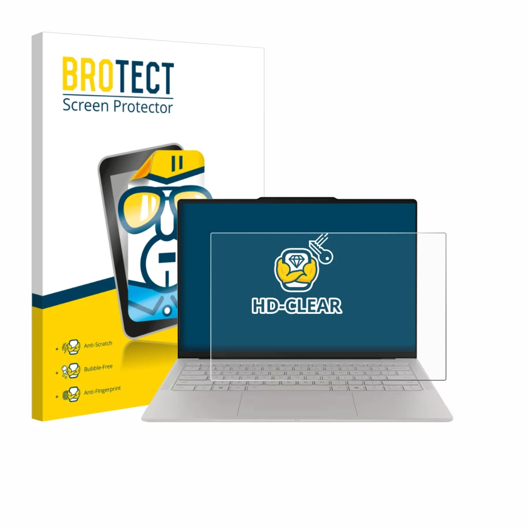 Front side of a product packaging with the brand logo BROTECT. Next to it is the device Lenovo Yoga Slim 7i Ultra Gen 11 Aura 