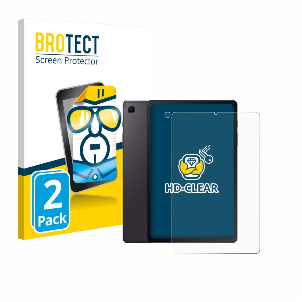 Front side of a product packaging with the brand logo BROTECT. Next to it is the device Samsung Galaxy Tab S6 Lite 2020 (Front