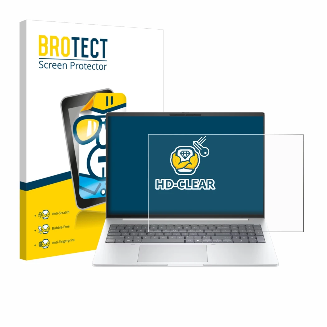 Front side of a product packaging with the brand logo BROTECT. Next to it is the device HP EliteBook 8 G1i 16