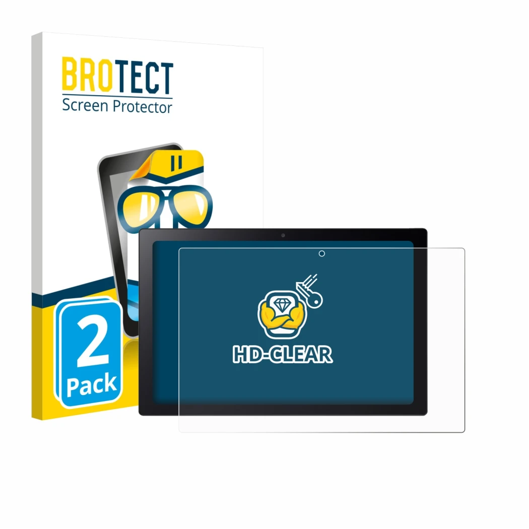 Front side of a product packaging with the brand logo BROTECT. Next to it is the device Acer Chromebook Tab 311 shown with the