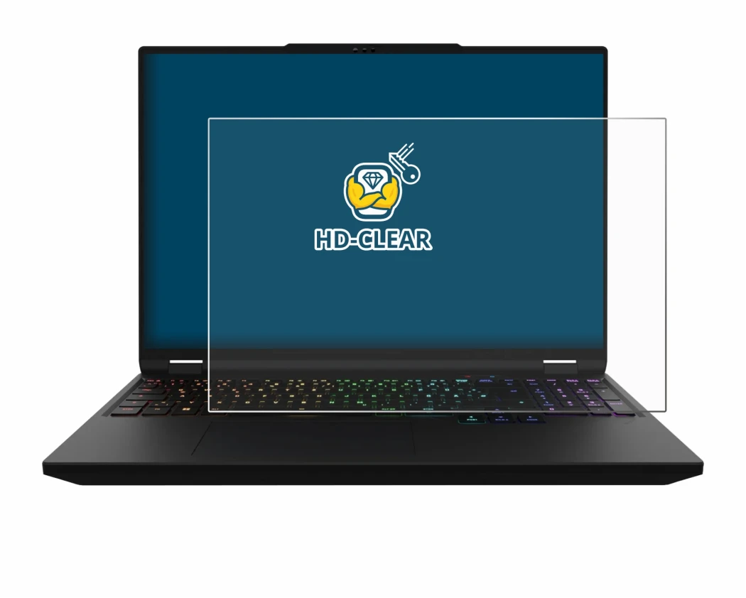 Image of the device XMG Apex 16 Max with a wide variety of screen protectors.