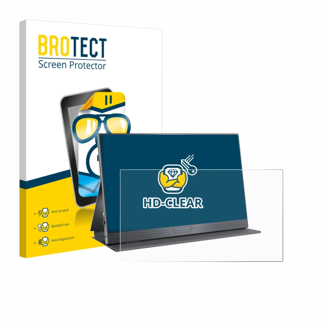 Front side of a product packaging with the brand logo BROTECT. Next to it is the device CUIUIC GS156B2 shown with the correspo