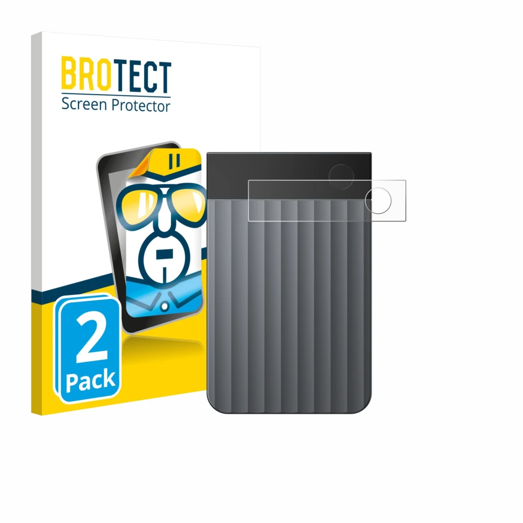 Front side of a product packaging with the brand logo BROTECT. Next to it is the device PLAUD Note Pro shown with the correspo