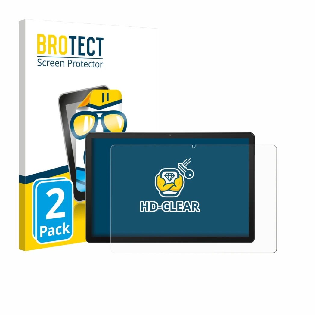 Front side of a product packaging with the brand logo BROTECT. Next to it is the device Sunmi CPad 11