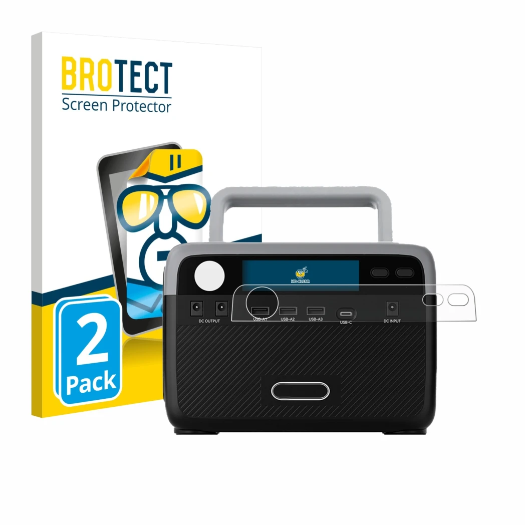 Front side of a product packaging with the brand logo BROTECT. Next to it is the device Flashfish BP030B shown with the corres