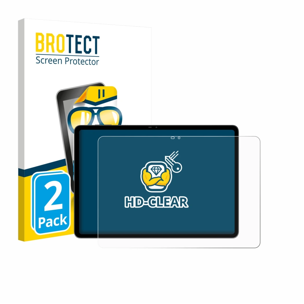 Front side of a product packaging with the brand logo BROTECT. Next to it is the device Blackview MEGA 12 shown with the corre